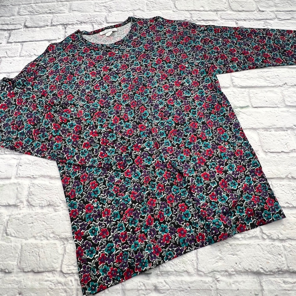 Long Elegant Legs Women's Large Tall Floral Long Sleeve Cotton Shirt Multicolor